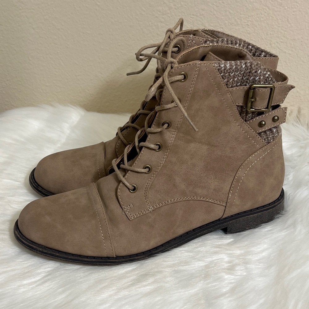 JustFab Tan Lace Up Boots